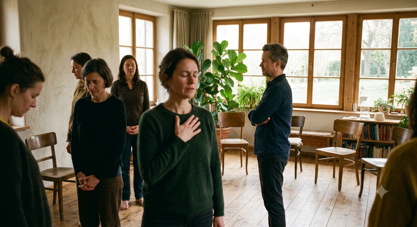 Účastníci semináře v konstelaci, klidná soustředěná atmosféra